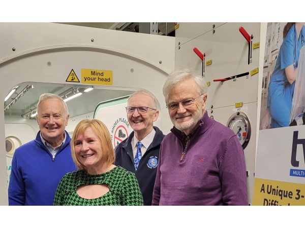 From left: Terry Groves, chairman Henry Bloom Noble Healthcare Trust; Samantha Cook, Aoti customer service; Ken Kinrade, vice chairman HBOT IOM, and Malcolm Clague, Trustee, Henry Bloom Noble Healthcare Trust.